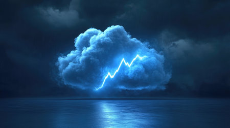 A cloud symbol with a lightning bolt, depicting the power and efficiency of cloud computing solutions.の素材