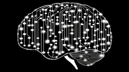 A digital brain composed of circuitry and data streams, representing artificial intelligence and machine learning.の素材
