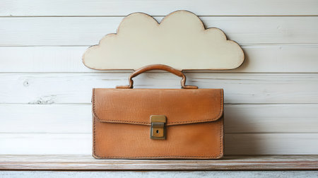A cloud symbol with a briefcase, depicting business solutions and enterprise resource planning through cloud services.の素材