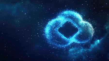 A digital cloud with a refresh symbol, representing automatic updates and synchronization in cloud computing.の素材