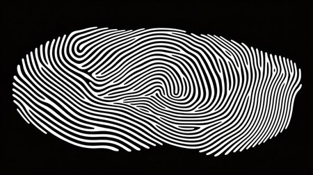 A digital fingerprint overlaid with data patterns, symbolizing big data in cybersecurity.の素材