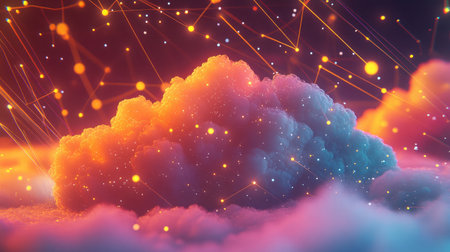 A conceptual image of data streams flowing into a cloud, depicting data migration to cloud platforms.の素材