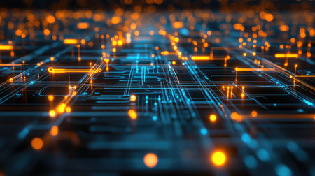 A network of data servers with glowing connections, representing big data infrastructure.の素材