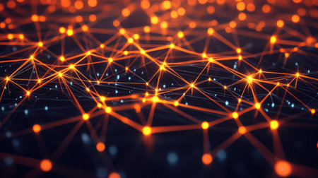 A network of data servers with glowing connections, representing big data infrastructure.の素材