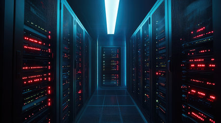 Visualization of a smart city's data center managing vast amounts of urban information securely.の素材