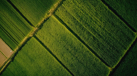 A smart agriculture field with data analytics, illustrating big data in farming.の素材