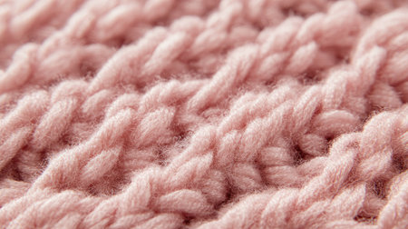 A close-up of a pink knitted fabric texture, showcasing intricate patterns and soft fibers, filling the entire frame.の素材