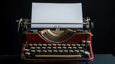 A close-up of a vintage typewriter with a blank sheet of paper inserted, ready for the next great story.の素材