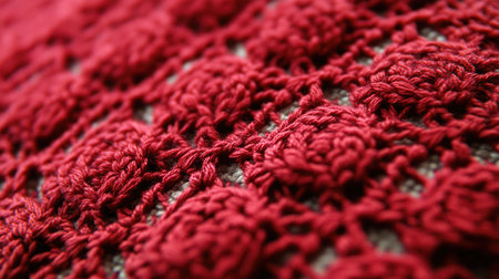 A close-up of a red knitted fabric texture, showcasing the intricate patterns and warmth, suitable for cozy-themed designs.の素材