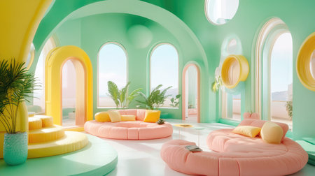 A futuristic workspace with AI-powered tools assisting in creative design and project management tasks.の素材