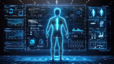 A medical diagnostic screen displaying AI-analyzed imaging results, aiding in accurate and efficient healthcare decisions.の素材