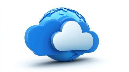 A cloud computing concept with a globe, illustrating the global reach and scalability of cloud services.の素材