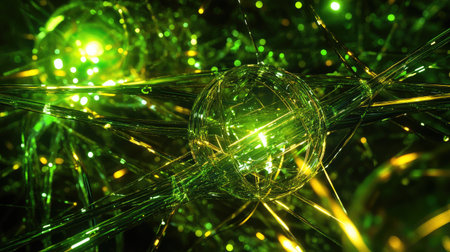 Futuristic quantum network with interconnected nodes and glowing pathways, representing advanced communication systems.の素材