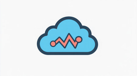 A cloud icon with a heartbeat line, representing the reliability and monitoring of cloud services.の素材