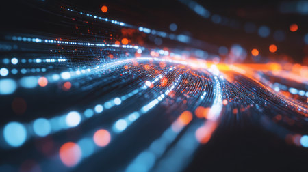 A holographic display of interconnected data streams, symbolizing big data flow.の素材