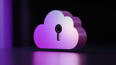 A cloud icon with a keyhole, symbolizing secure access to cloud-based data and applications.の素材