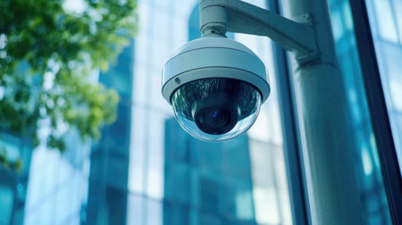 Depiction of a connected home security system with IoT cameras and sensors providing real-time alerts.の素材