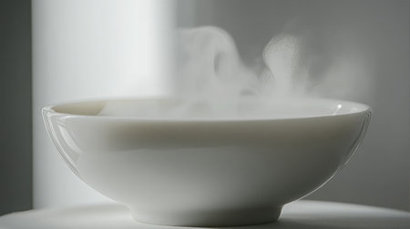A close-up shot of a steaming cup of espresso in a white porcelain cup, set against a white background to focus on the rich coffee tones.の素材