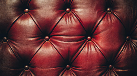 A close-up of a red leather texture, highlighting the fine grain and rich color, suitable for backgrounds requiring a luxurious feel.の素材