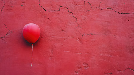 A minimalist design featuring a single red balloon floating against a plain red wall, symbolizing simplicity and elegance.の素材