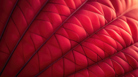 A close-up of a red hot air balloon fabric, showcasing the texture and vibrant color, with the sun illuminating the material.の素材