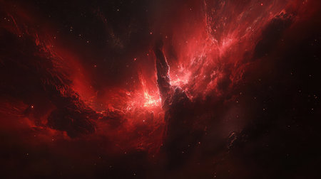 A high-definition image of red fireworks exploding in the night sky, capturing the vibrant colors and celebratory atmosphere.の素材