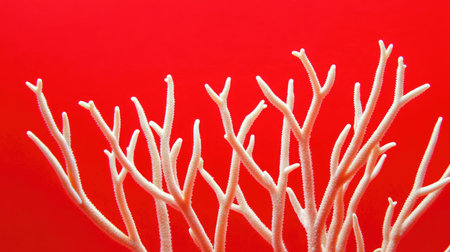 A macro photograph of red coral branches, showcasing their intricate structure and vibrant color against a red backdrop.の素材