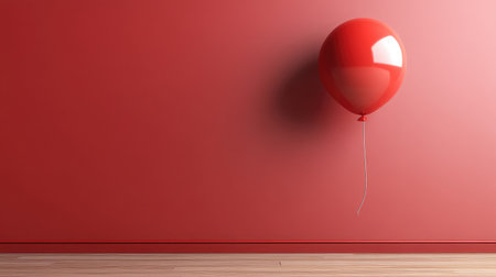 A minimalist design featuring a single red balloon floating against a plain red wall, symbolizing simplicity and elegance.の素材