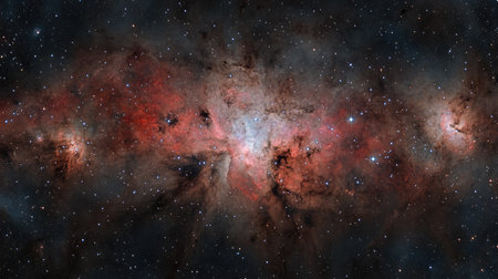 A panoramic view of the Large Magellanic Cloud, highlighting its dense star clusters and nebulae against the backdrop of deep space.の素材