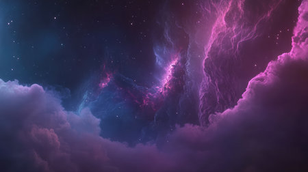 A vibrant depiction of the Horsehead Nebula, with swirling clouds of gas and dust illuminated by nearby stars, creating a colorful cosmic landscape.の素材