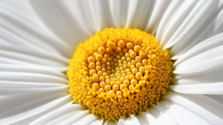 A close-up of a daisy flower with white petals and a bright yellow center, symbolizing purity and innocence.の素材