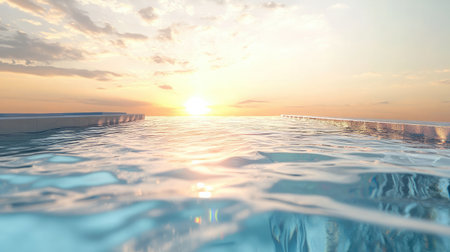 A rooftop hotel pool with a transparent edge, creating the illusion of water merging with the sky, offering breathtaking sunset views.の素材