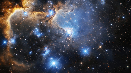 A panoramic view of the Large Magellanic Cloud, highlighting its dense star clusters and nebulae against the backdrop of deep space.の素材