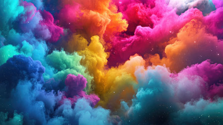 A vibrant depiction of the Horsehead Nebula, with swirling clouds of gas and dust illuminated by nearby stars, creating a colorful cosmic landscape.の素材