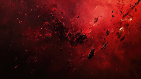 A high-definition image of red fireworks exploding in the night sky, capturing the vibrant colors and celebratory atmosphere.の素材