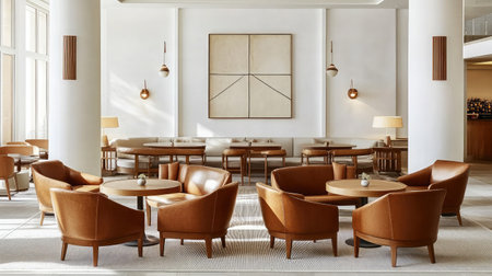 A luxury hotel art gallery showcasing contemporary artworks, minimalist design, and strategic lighting to highlight each piece.の素材