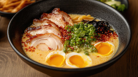 A bowl of egg drop soup with swirls of silky egg and finely chopped scallions.の素材