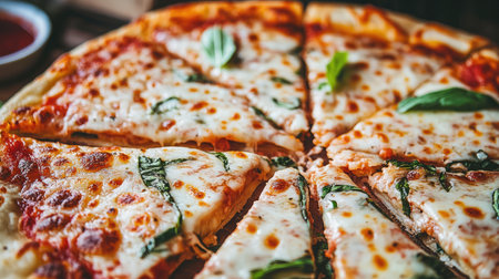 A close-up of a crispy scallion pancake, sliced and served with a dipping sauce.の素材