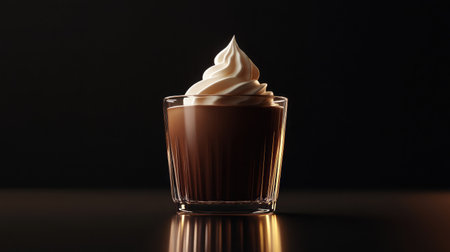 A creamy French mousse au chocolat served in a glass cup with a dollop of whipped cream.の素材