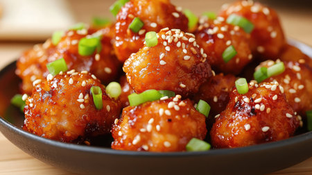 A serving of hot and spicy Sichuan chili oil dumplings garnished with sesame seeds and green onions.の素材