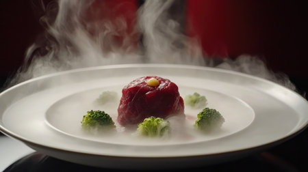 A steaming plate of stir-fried beef with broccoli in a savory garlic sauce.の素材