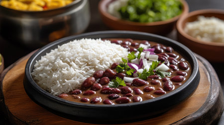 A steaming hot plate of rajma red kidney bean curry served with basmati rice.の素材
