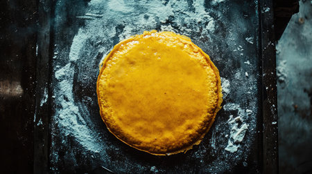 A top-down view of a masala dosa being cooked on a hot griddle, with a crispy golden exterior.の素材