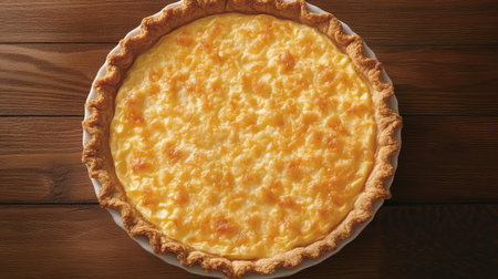 A top-down view of a traditional quiche Lorraine with a golden crust and creamy filling.の素材