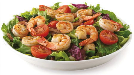 A fresh seafood salad with shrimp, calamari, cherry tomatoes, and a citrus vinaigrette.の素材