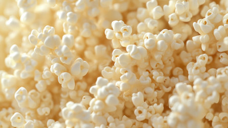 A beautifully detailed close-up image showcasing the unique texture and light color of popcorn, ideal for food-related projects and designs that celebrate culinary creativity and enjoyment.の素材