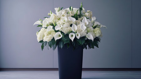A stunning display of elegant white flowers in a modern black vase that enhances any interior space, perfect for adding a touch of sophistication to homes or events.の素材