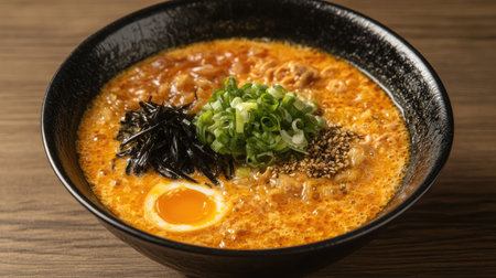 A bowl of egg drop soup with swirls of silky egg and finely chopped scallions.の素材