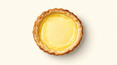 A top-down view of a traditional quiche Lorraine with a golden crust and creamy filling.の素材