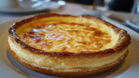 A traditional French tarte tropzienne with a golden brioche base and creamy filling.の素材